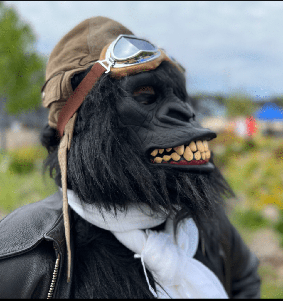 Gorilla wearing a pilot hat and goggles