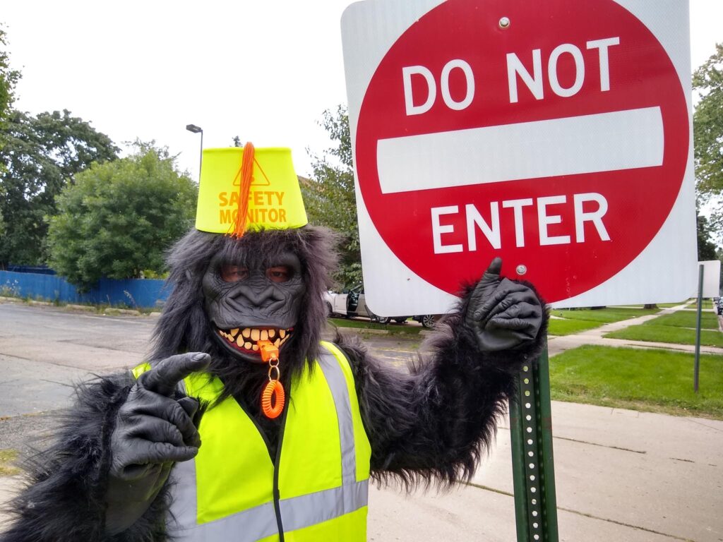 Gorilla with a Do Not Enter sign